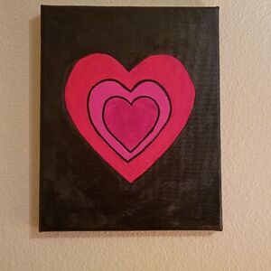 Pink Layered Heart Acrylic Painting On Canvas Wall Decor 8x10"